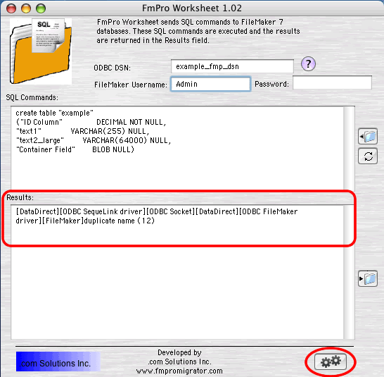 [Figure 41 - Duplicate Name Error (12) Shown in FmPro Worksheet] 