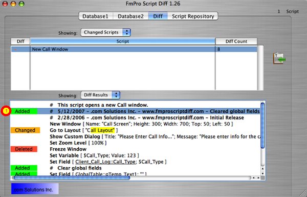 FmPro Script Diff - Diff Results